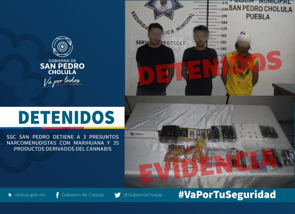 Policía de San Pedro Cholula detiene a 3 narcomenudistas