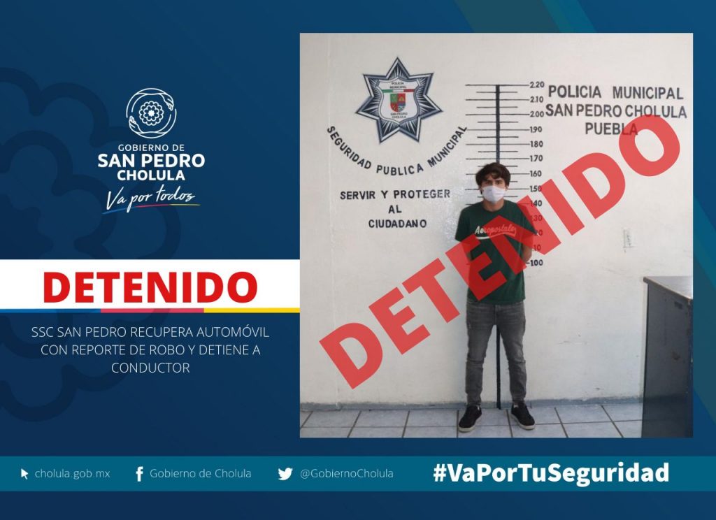 Detenido en San Pedro Cholula por conducir un vehículo robado