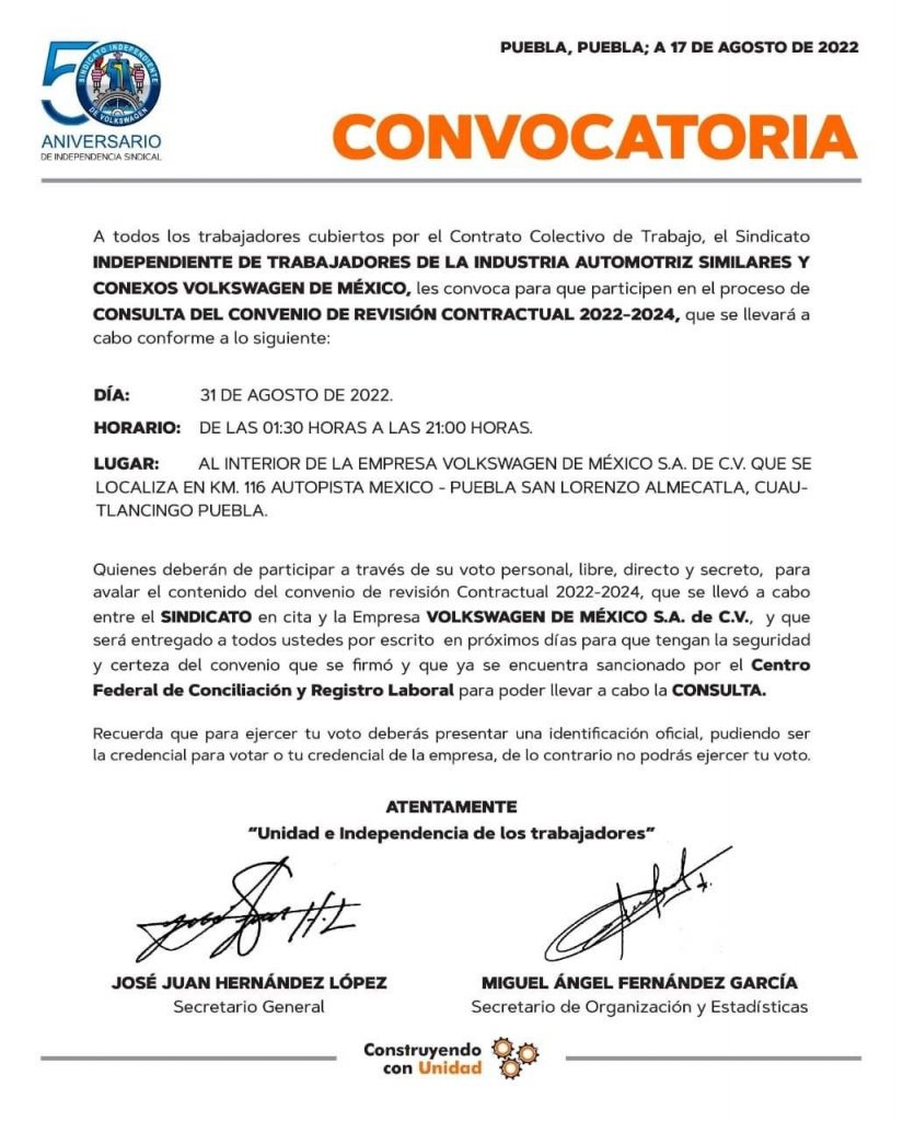 Sitiavw emite convocatoria para la consulta del convenio de revisión contractual 2022-2024