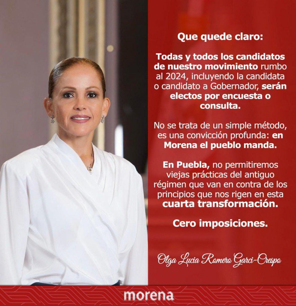 Olga Lucía Romero es tajante con Mario Delgado y Nacho Mier: En Morena Puebla no se permitirán imposiciones en el 2024