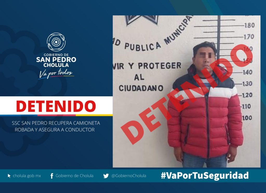 Lo atrapan en San Pedro Cholula con camioneta robada
