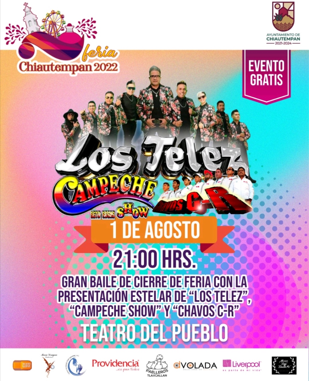 Hoy, Los Telez, Campeche Show y Chavos C-R, gratis, en Chiautempan