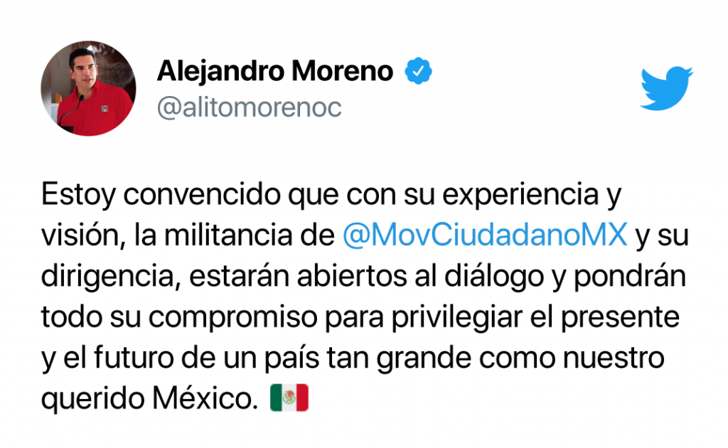 Confía Alejandro Moreno en que MC se sume a alianza