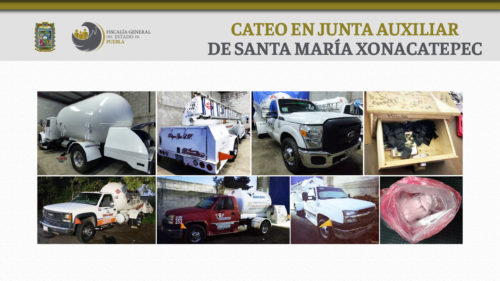 FGE aseguró autotanques y más de 100 dosis de droga en Xonacatepec