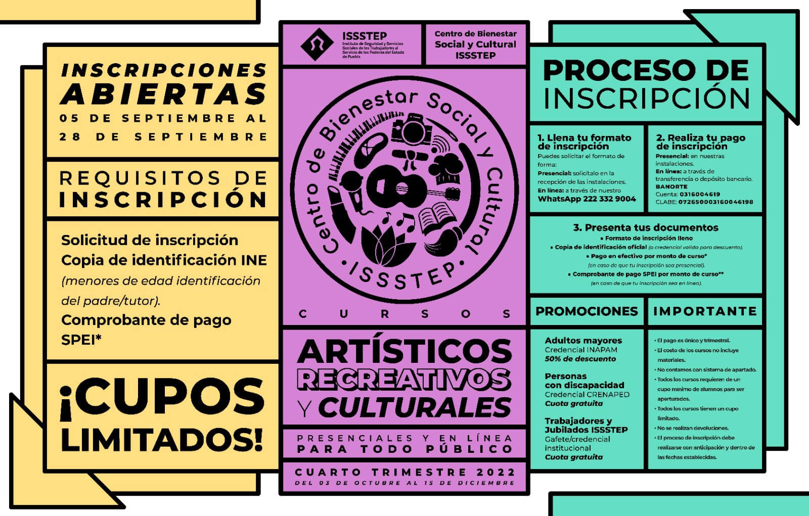 Invita Centro Cultural ISSSTEP a talleres artísticos, deportivos y culturales