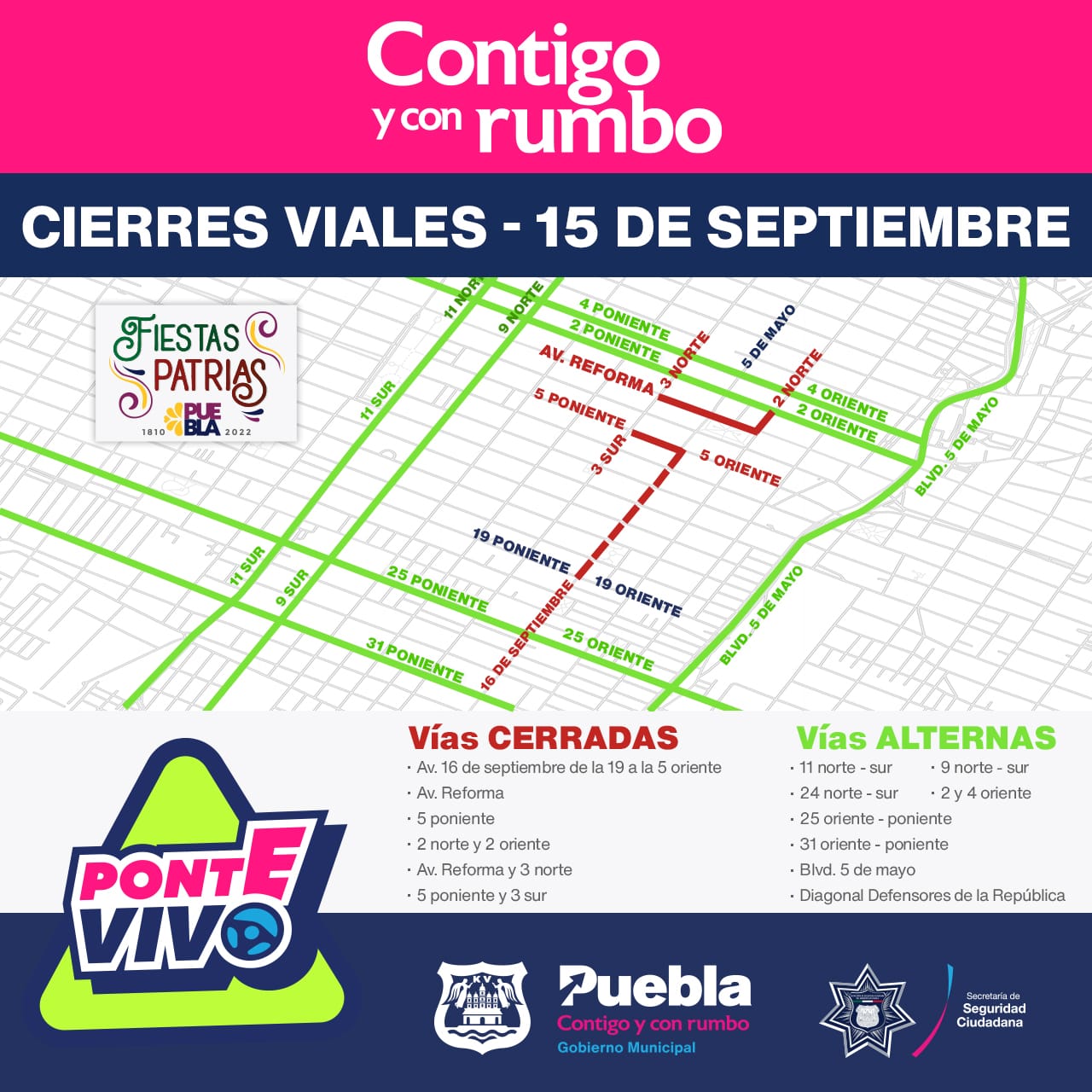 Ayuntamiento de Puebla prepara dispositivos de seguridad y vialidad para la noche mexicana