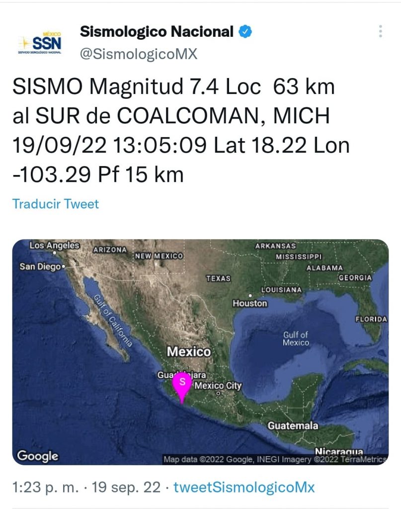 Fotonota: Se confirma temblor de 7.4 con epicentro en Michoacán