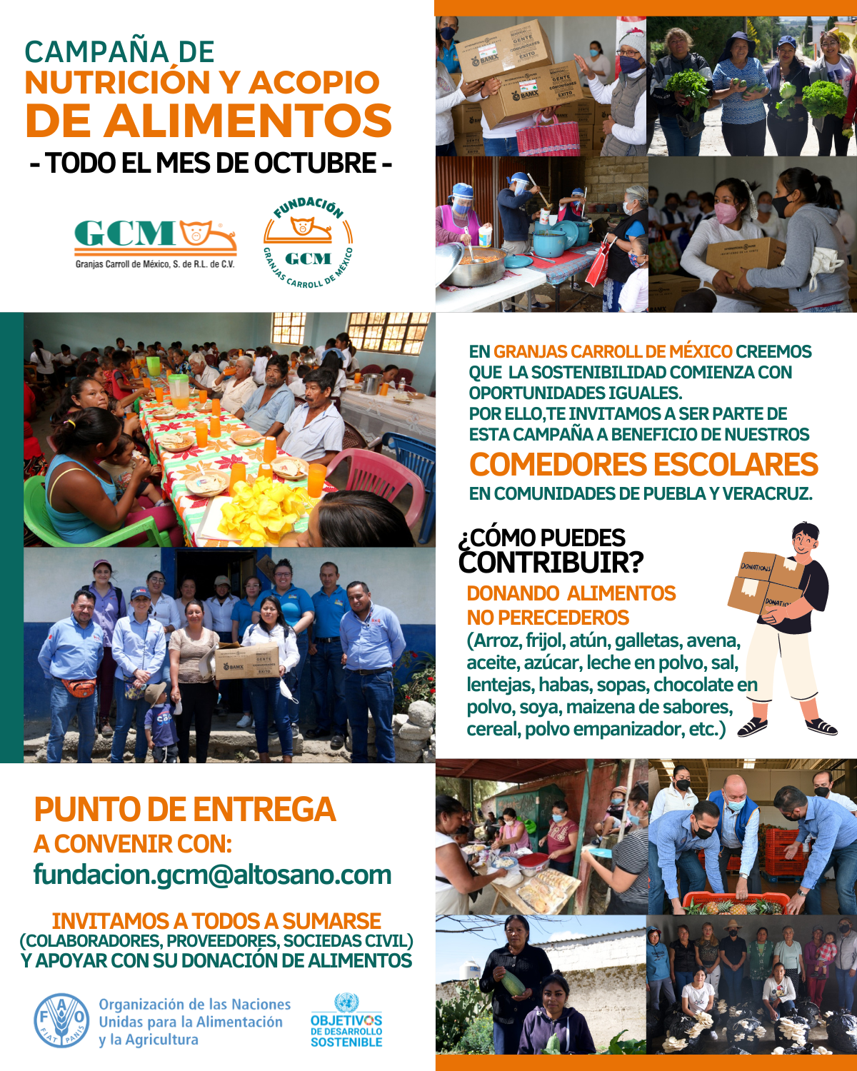 Fundación Granjas Carroll de México hace campaña de acopio de alimentos