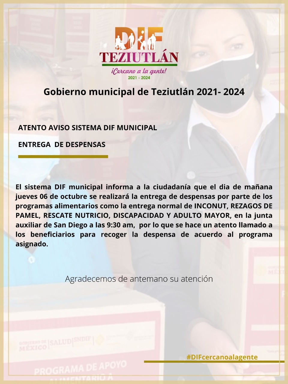 Desde Teziutlán: DIF municipal repartirá despensas este jueves