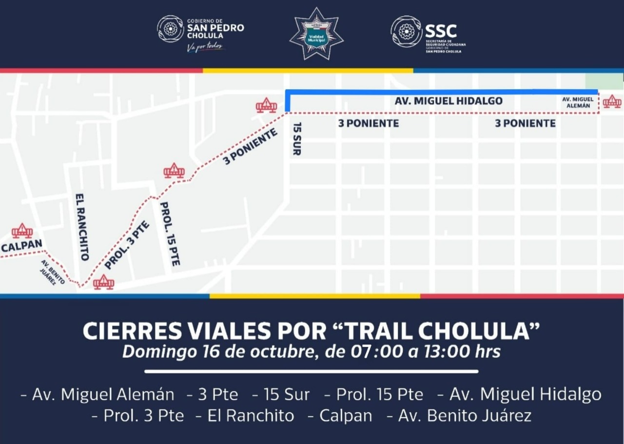 SSC Cholula implementará cierre de calles por carrera “Trail Cholula”