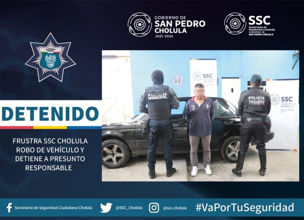 Frustran robo de vehículo en San Pedro Cholula