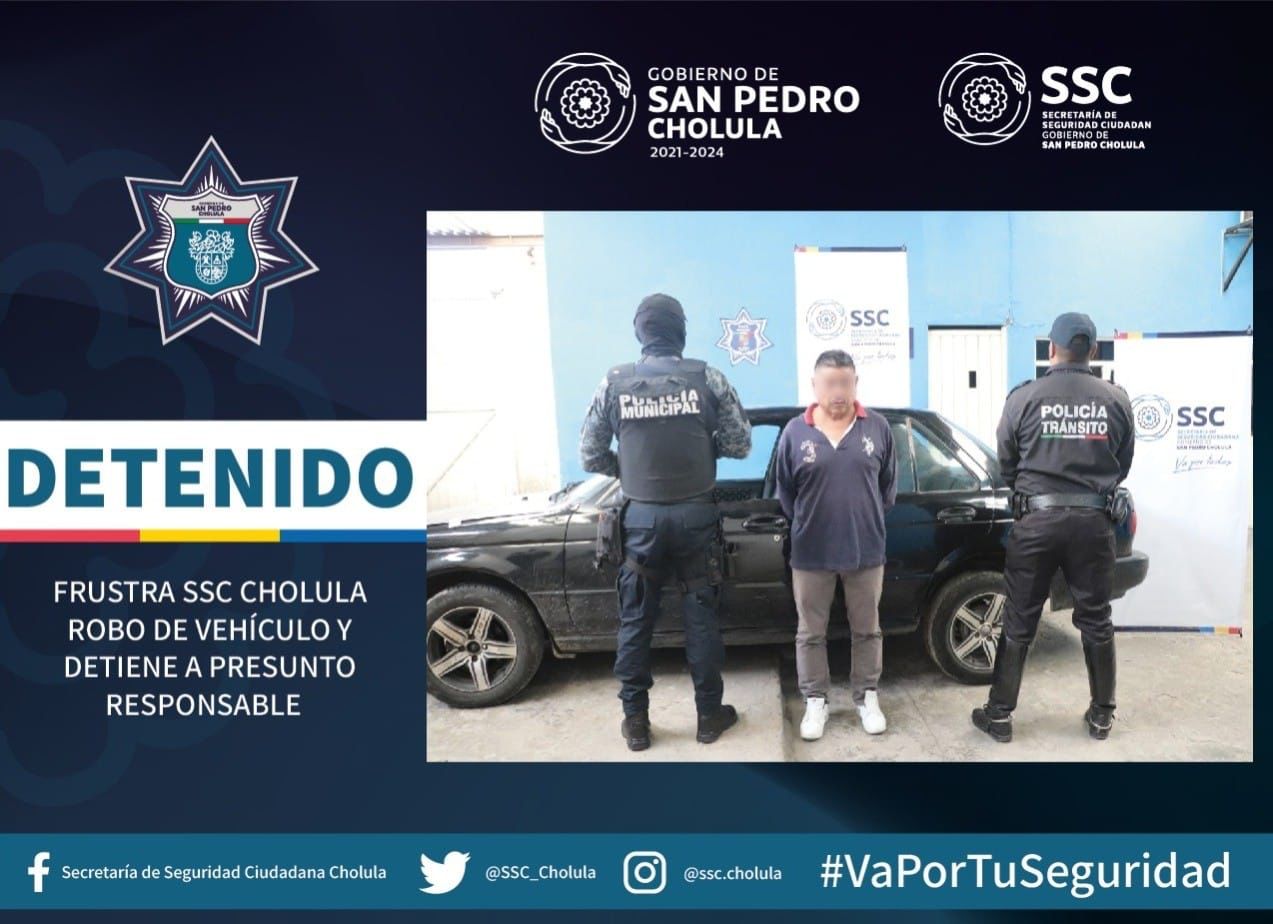 Frustran robo de vehículo en San Pedro Cholula