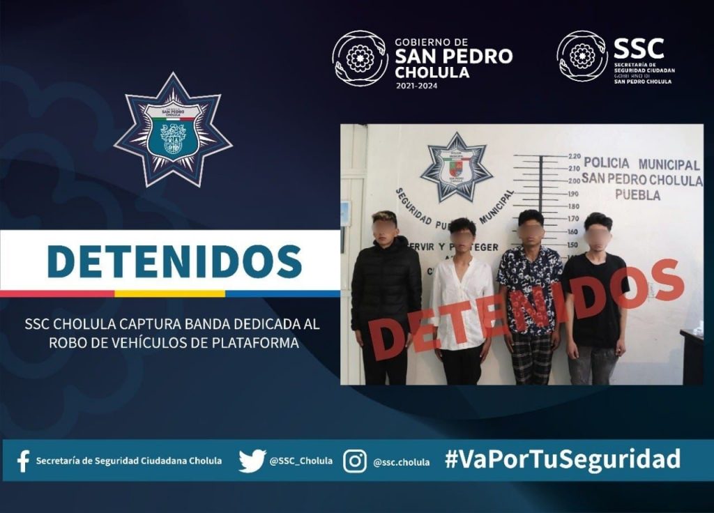 SSC Cholula captura banda dedicada al robo de vehículos de plataforma