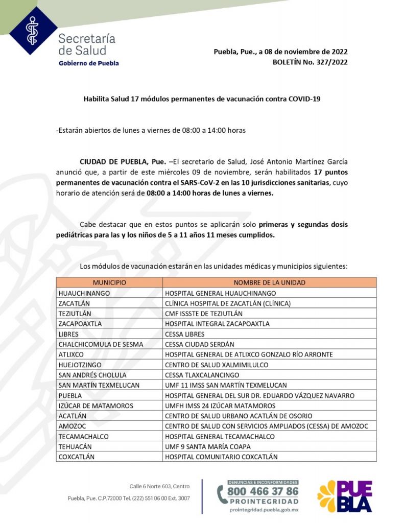 Video desde Puebla: Anuncian nueva jornada de vacunación con 17 módulos permanentes