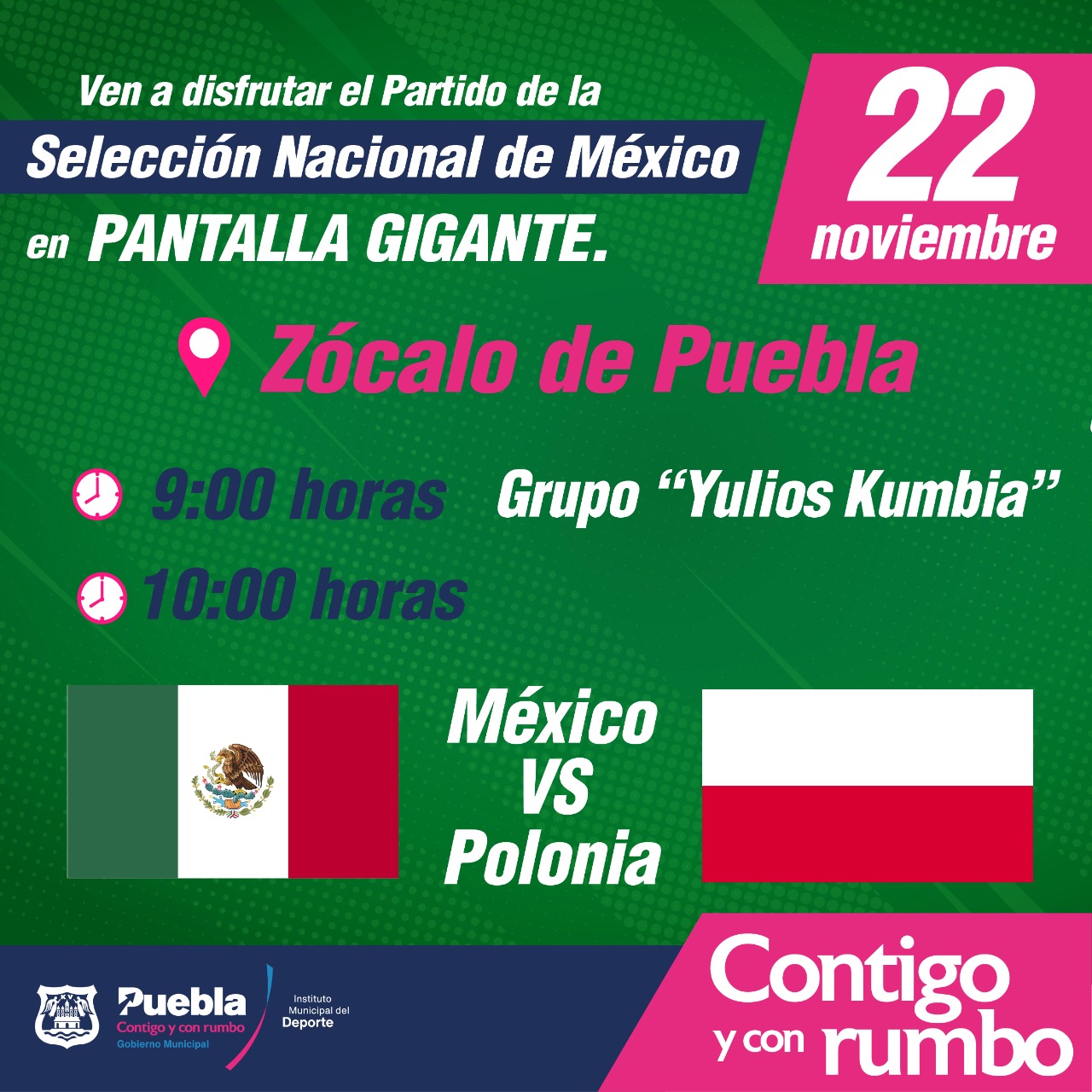 Habrá pantallas gigantes en el zócalo de Puebla capital durante los juegos de México en Qatar 2022