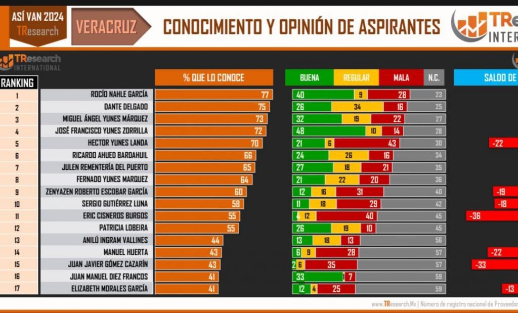 De ser hoy la elección a gobernador de Veracruz, el 37.1% votaría por Morena: TResearch