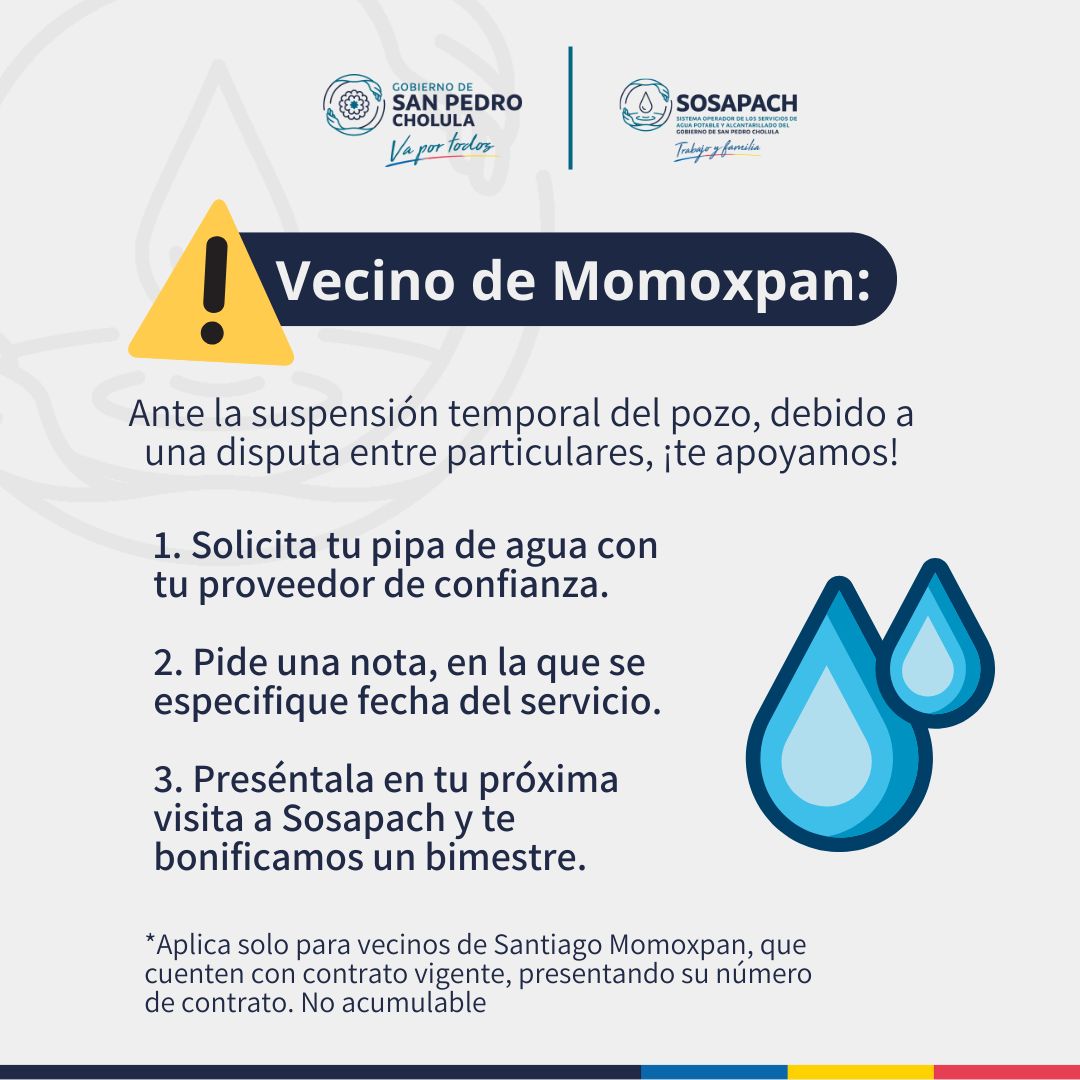 Gobierno de Cholula y SOSAPACH apoyan a afectados por escasez de agua en Momoxpan