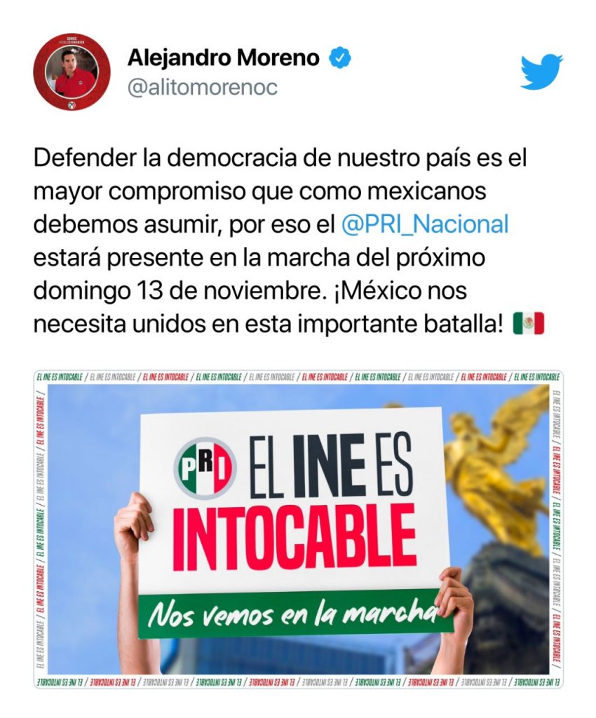 PRI estará en la marcha en defensa del INE: Alejandro Moreno