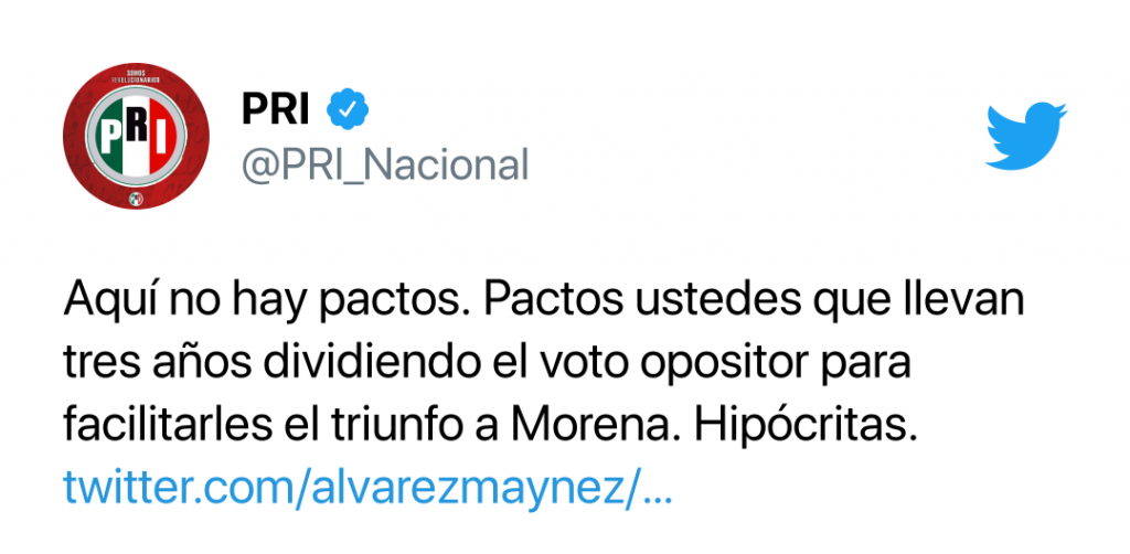 Movimiento Ciudadano es un partido hipócrita que sólo ha dividido el voto opositor para favorecer a Morena: PRI