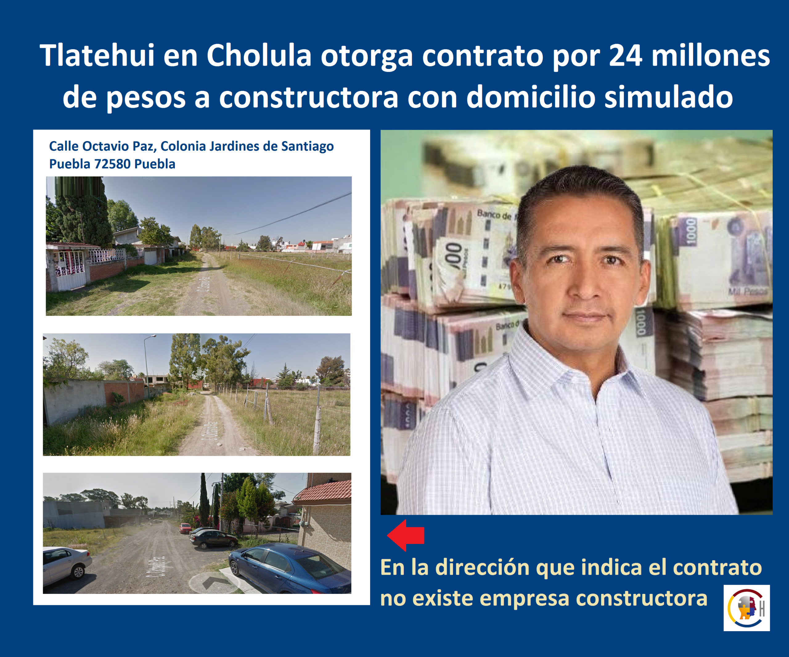Tlatehui en Cholula otorga contrato por 24 millones de pesos a constructora con domicilio simulado