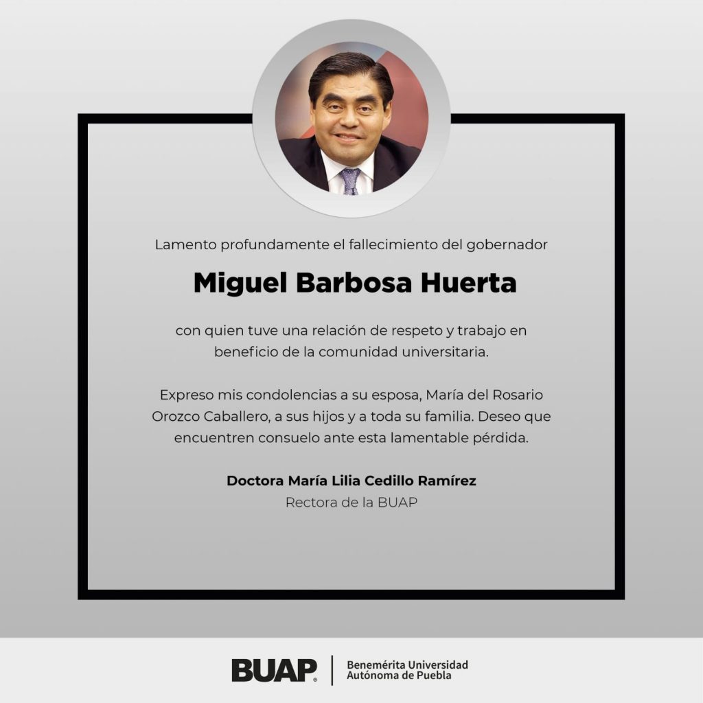 AMLO, Lilia Cedillo, Eduardo Rivera y Alejandro Armenta enviaron condolencias por defunción de Luis Miguel Barbosa