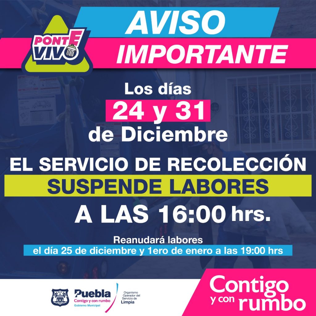 Hasta las 4 pm habrá recolección de basura el 24 y 31