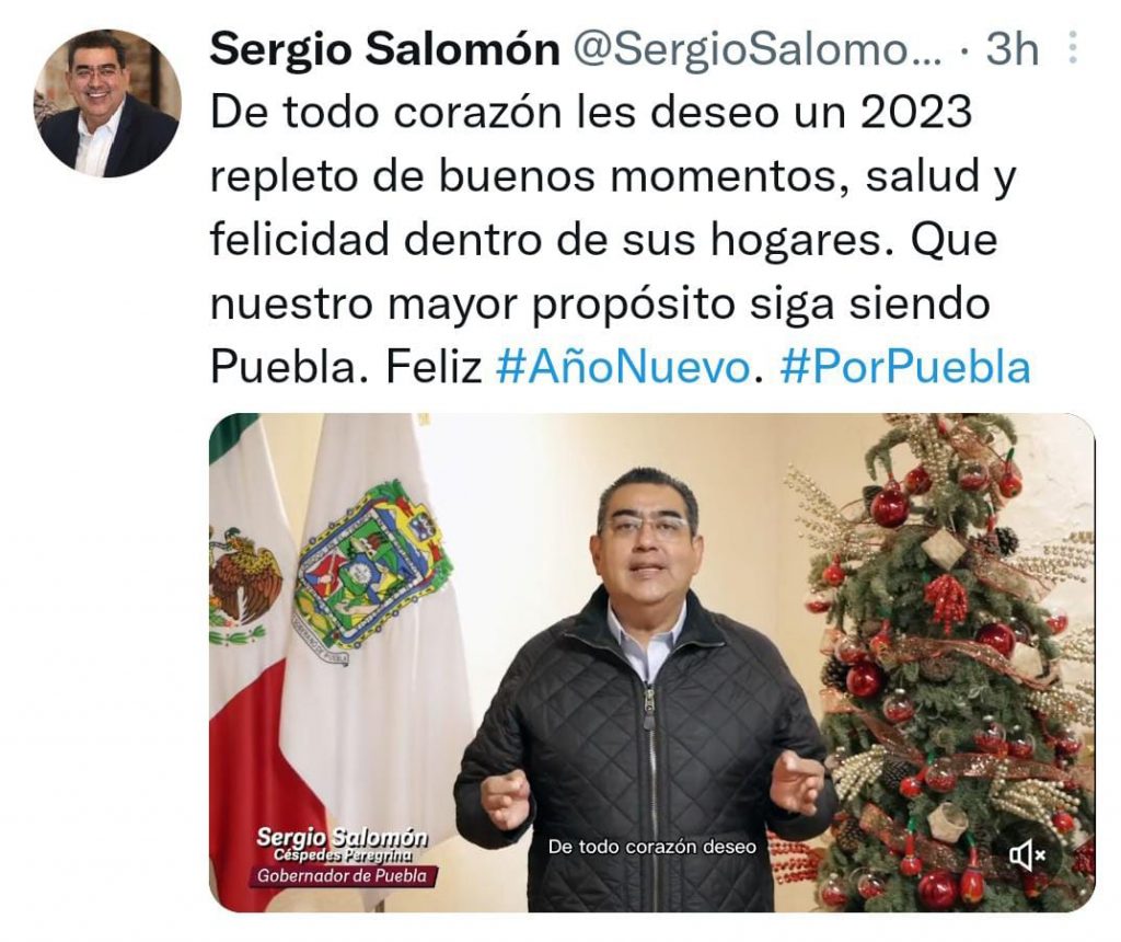 Gobernador  Céspedes desea feliz 2023 a poblanos