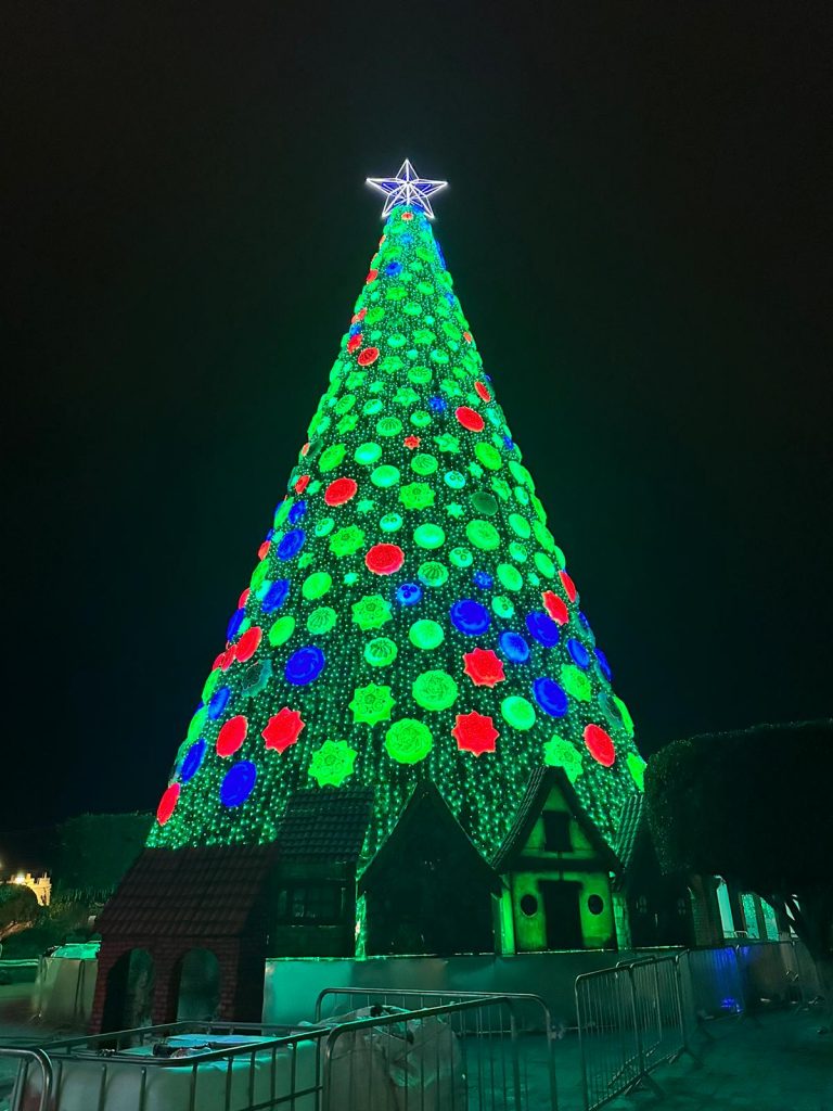Queretanos disfrutan el encendido de su pino monumental navideño