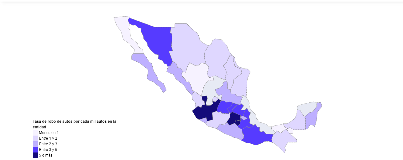 En Jalisco se roban 5 veces más autos que en Yucatán