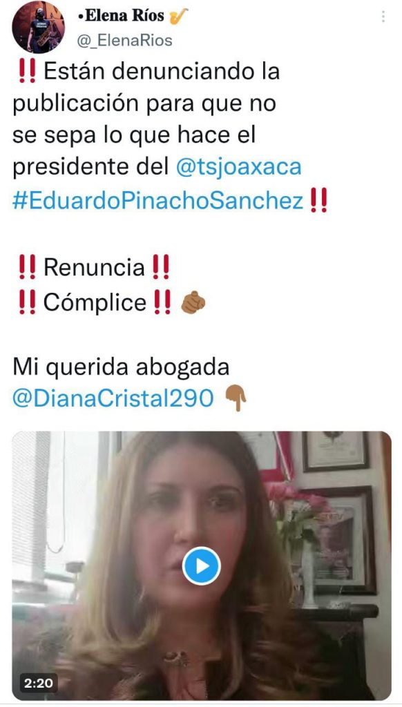 Diana González, abogada de la saxofonista oaxaqueña María Elena Ríos Ortiz, denunció tortura durante la audiencia