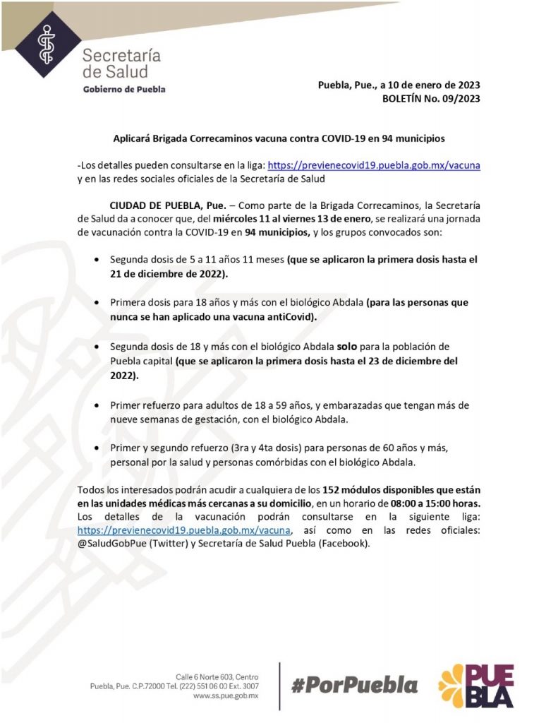 Este miércoles arrancó una jornada de vacunación contra el coronavirus en Puebla 