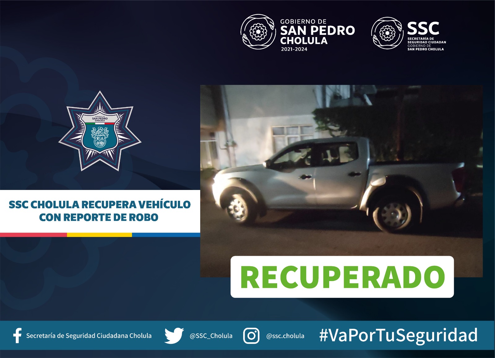 Recuperan vehículo robado en San Pedro Cholula
