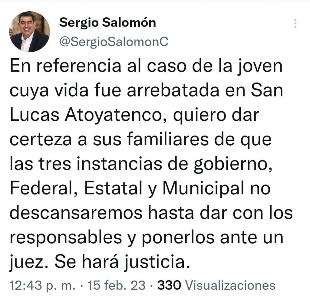 Se hará justicia por la muerte de jovencita en San Lucas Atoyatenco: Céspedes Peregrina