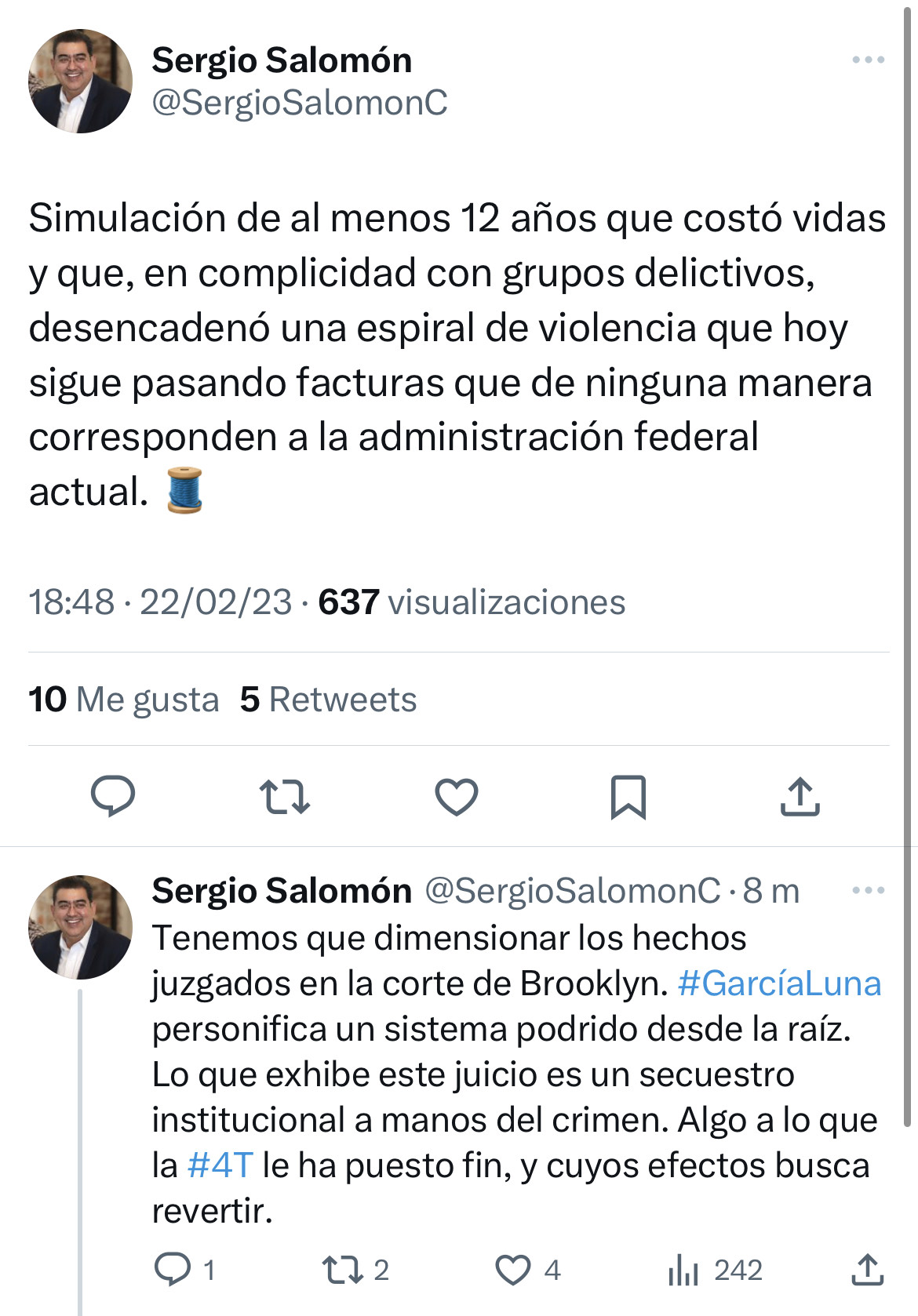 Respalda Sergio Salomón Céspedes a López Obrador por caso García Luna