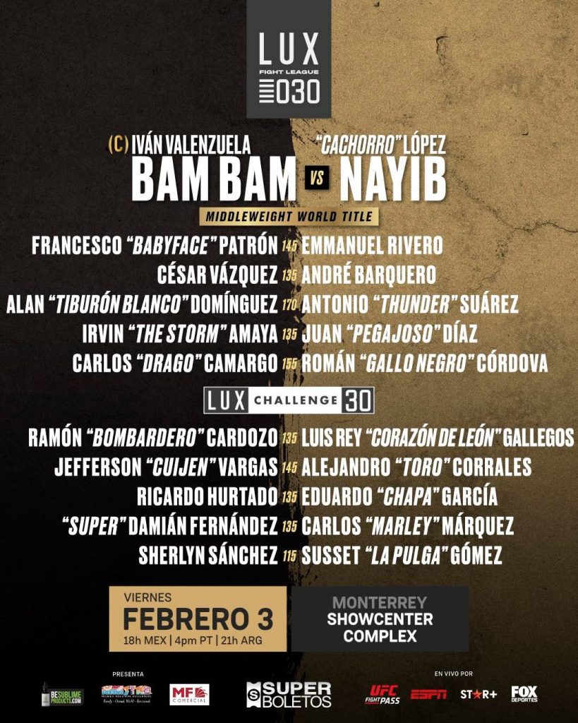 “Bam Bam” Valenzuela defenderá el cinturón de peso medio ante el invicto “Cachorro” López