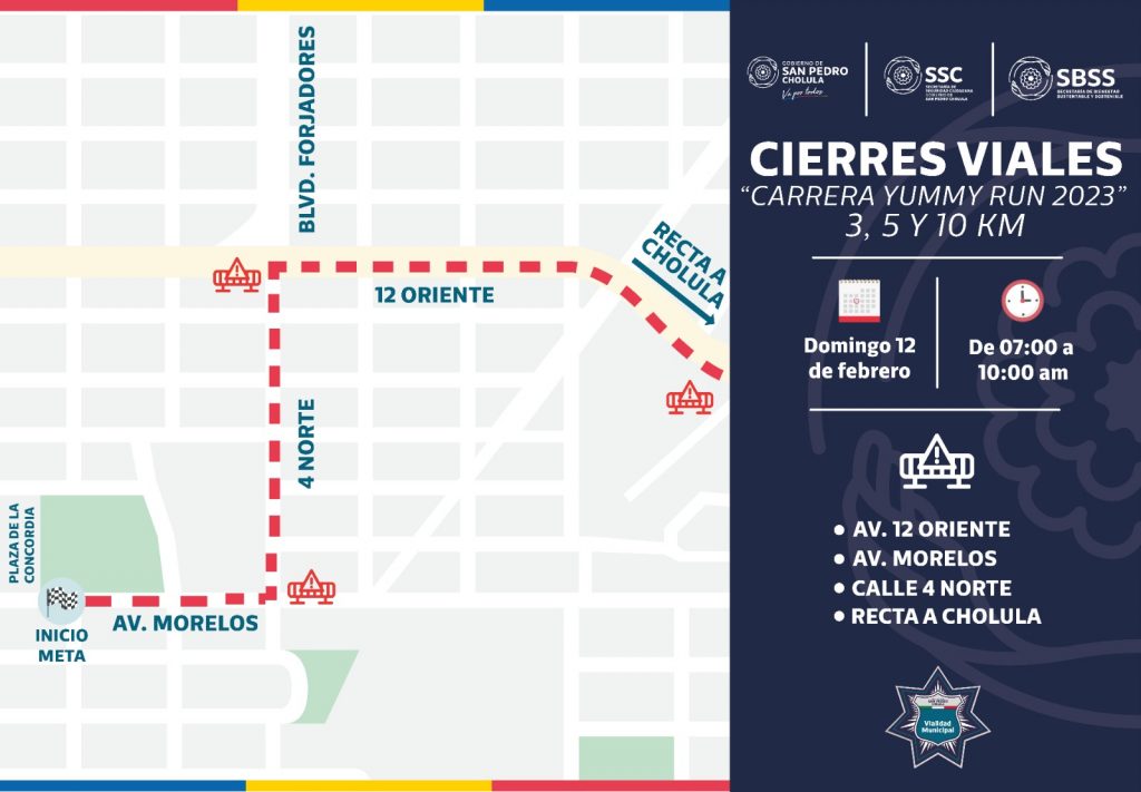 SSC Cholula implementará cierres de calles este domingo 12 de febrero