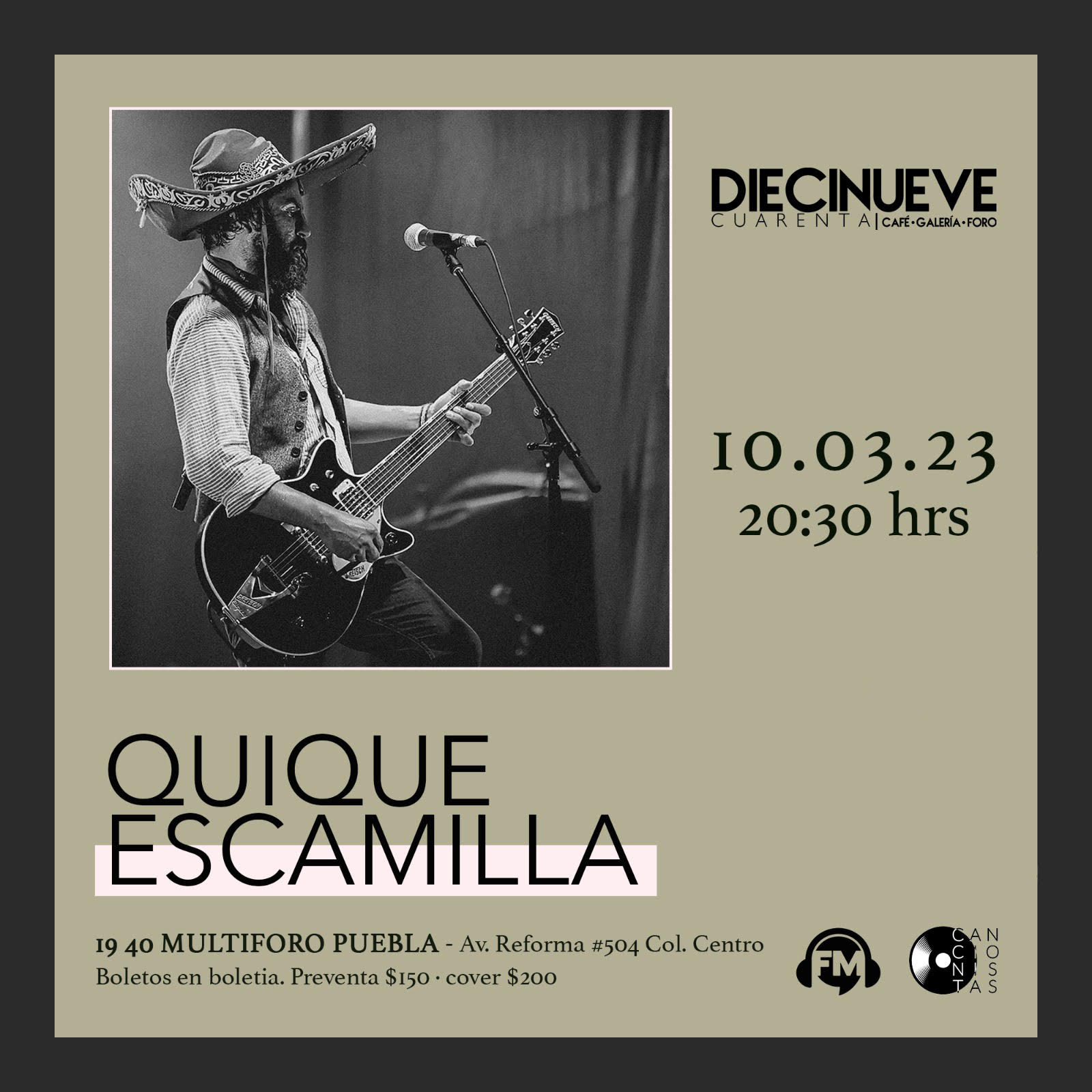 Quique Escamilla en concierto en Puebla (10 marzo)