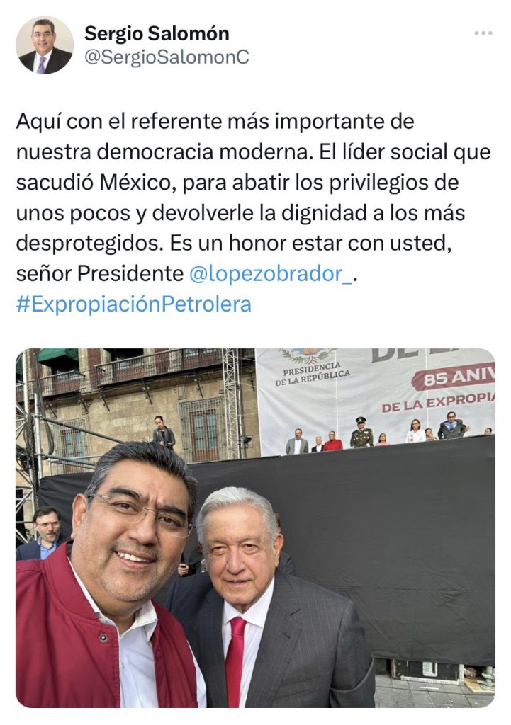 “Es un honor estar con usted”, señor presidente, publicó Sergio Salomón Céspedes