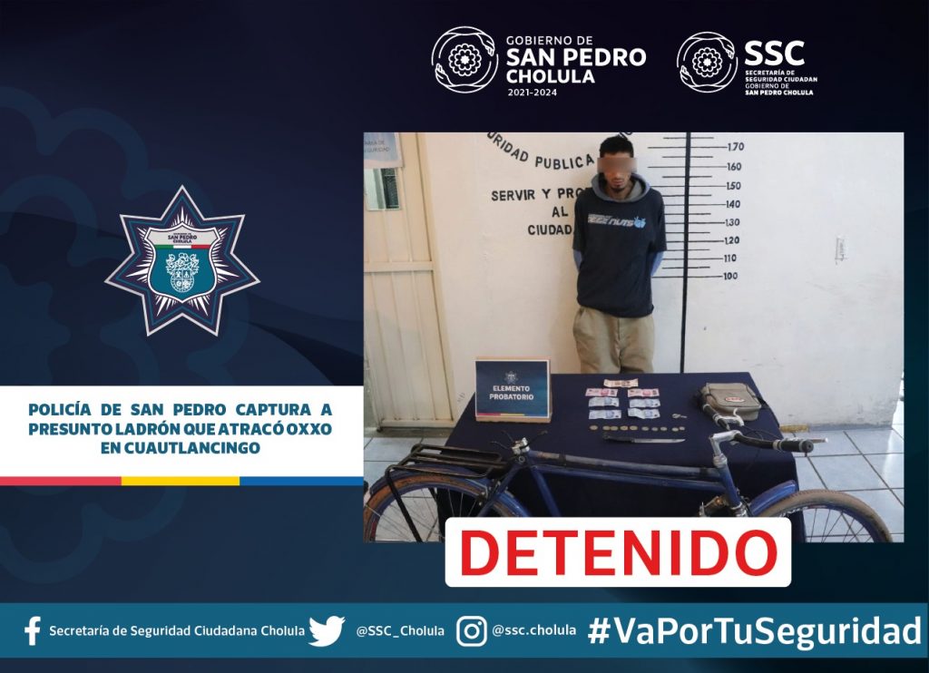 Atrapan a roba oxxos en San Pedro Cholula