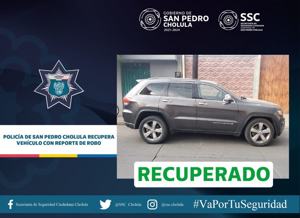 Recuperan vehículo robado en San Pedro Cholula