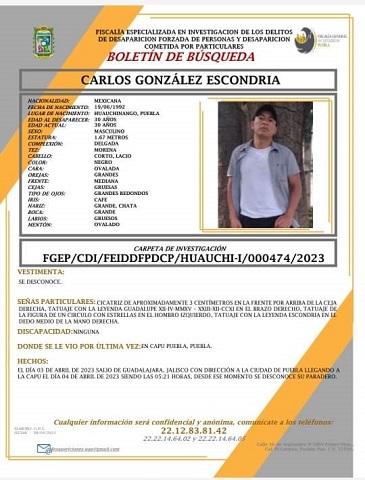 Servicio Social: Ayúdanos a localizar a Carlos González Escondria