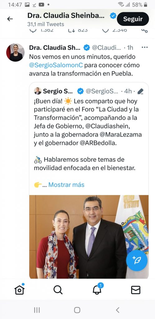 Fotonota: Gobernador Céspedes Peregrina se reunió con Claudia Sheinbaum
