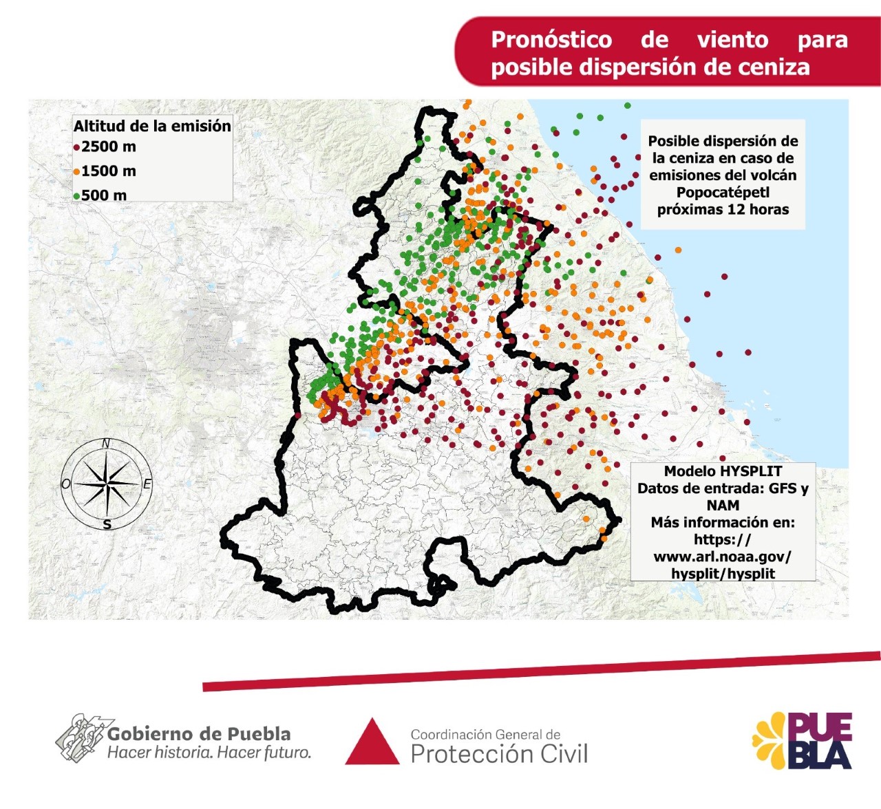 Varias zonas de Puebla, afectadas por la ceniza del volcán Popocatépetl: PC