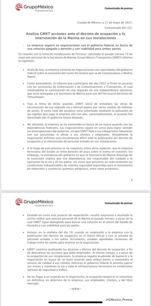 Busca Grupo México Transportes un arreglo con el gobierno federal luego de la expropiación de vías ferroviarias