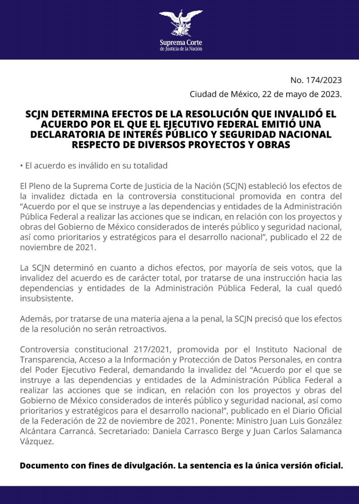 SCJN declaró inválido el nuevo decreto que blindaba los proyectos de AMLO