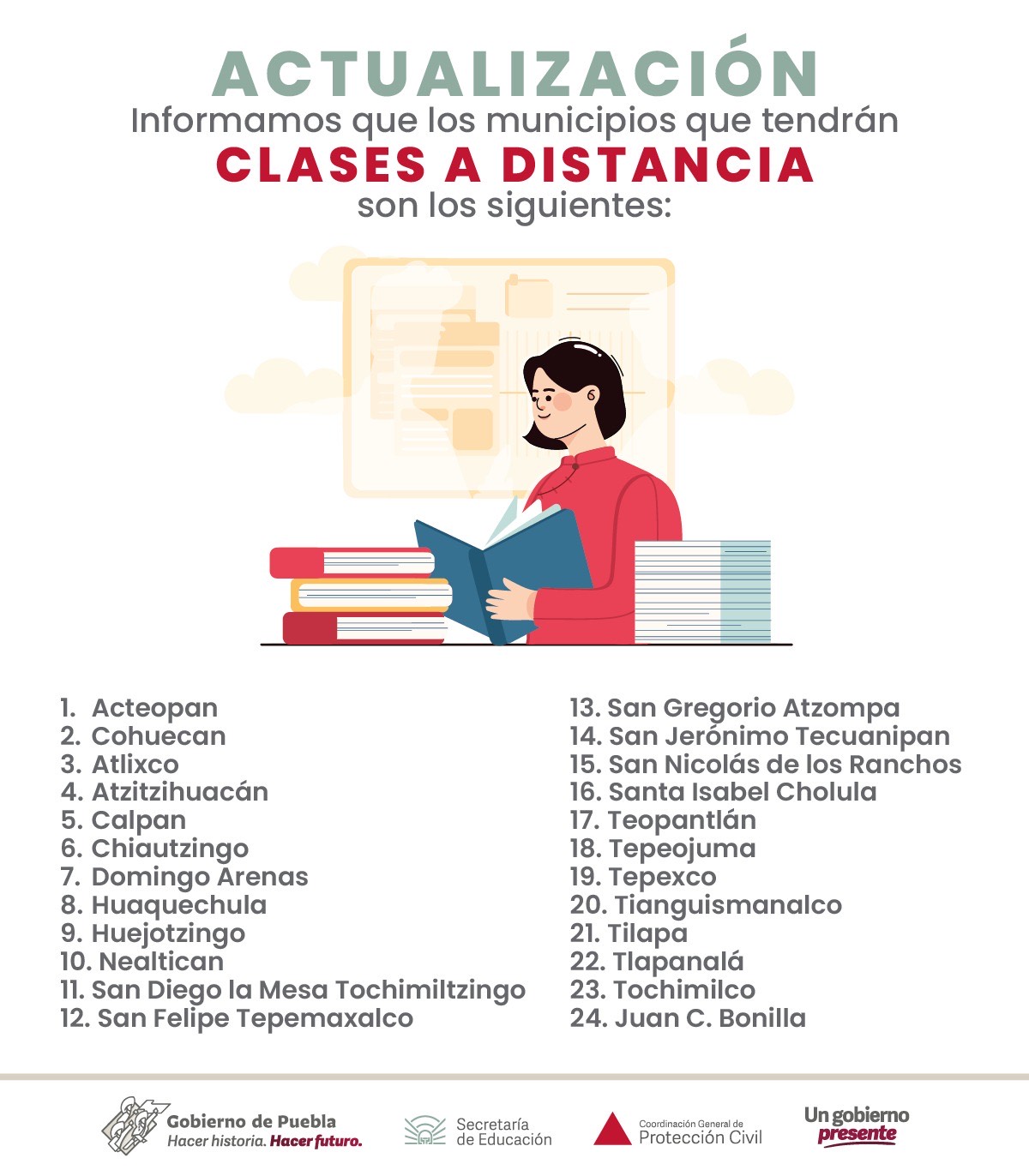 Gobierno de Puebla aumenta a 24 los municipios con clases a distancia