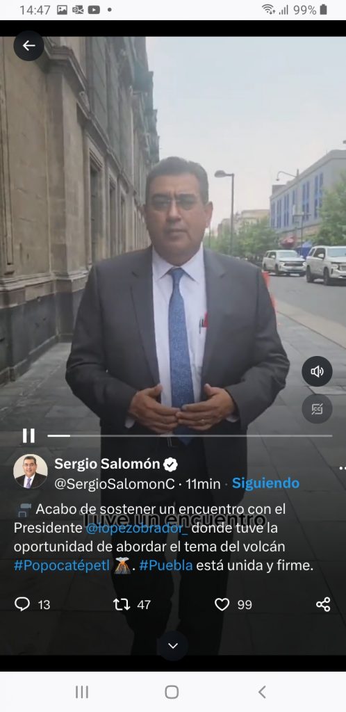 Céspedes Peregrina se reunió con AMLO en Palacio Nacional para hablar del Popocatépetl