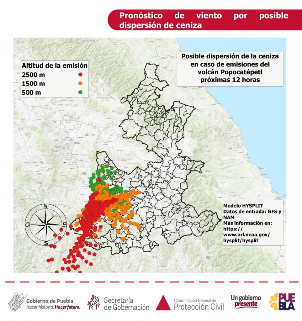 Ceniza del Popo podría llegar a Atlixco, Izúcar, zona metropolitana, EdoMéx y Morelos, advierte Protección Civil