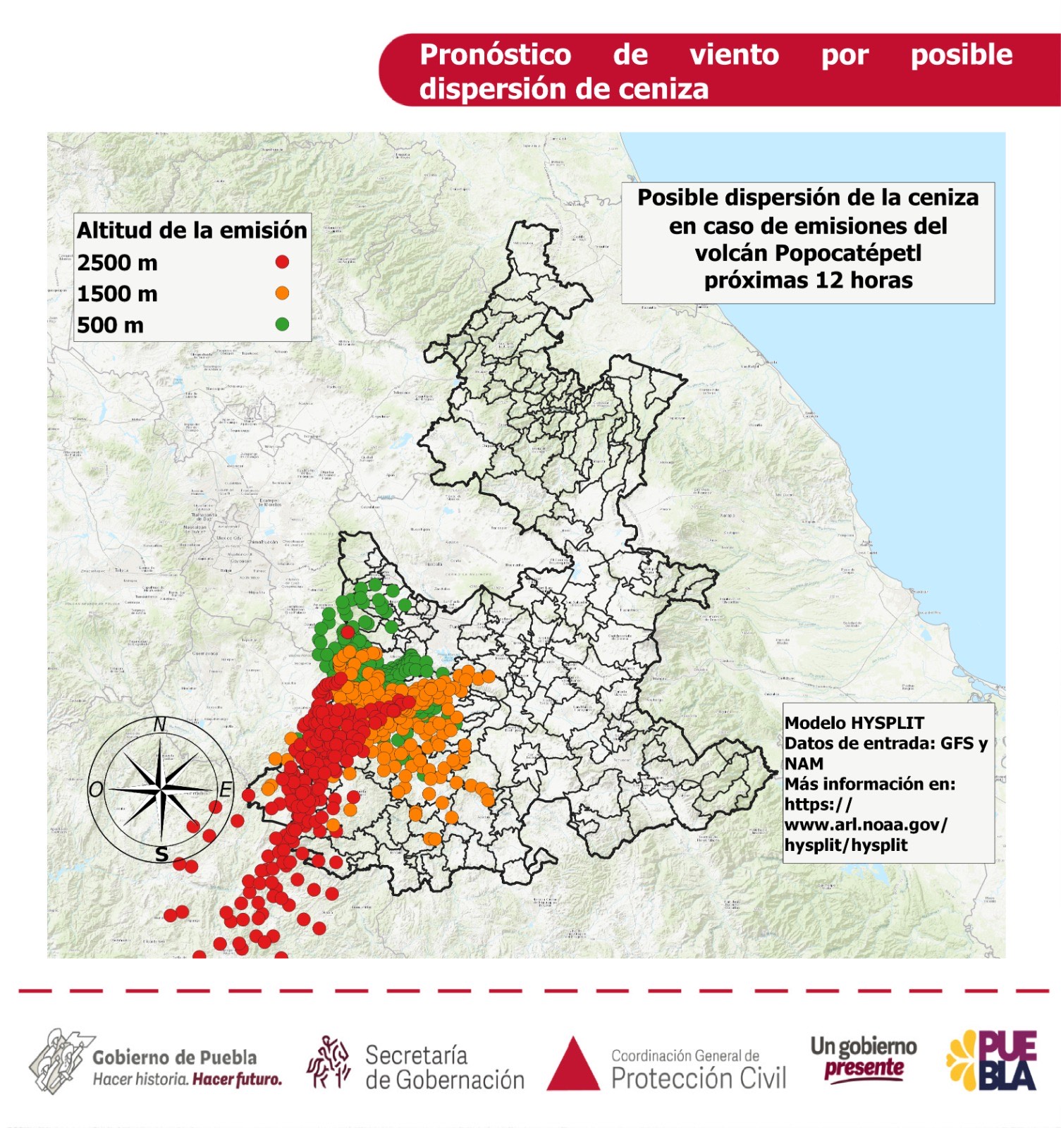 Ceniza del Popo podría llegar a Atlixco, Izúcar, zona metropolitana, EdoMéx y Morelos, advierte Protección Civil