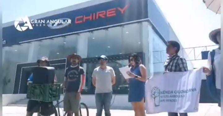 Video desde Puebla: Se manifiestan fuera de la agencia de autos que depredó varios árboles sanos